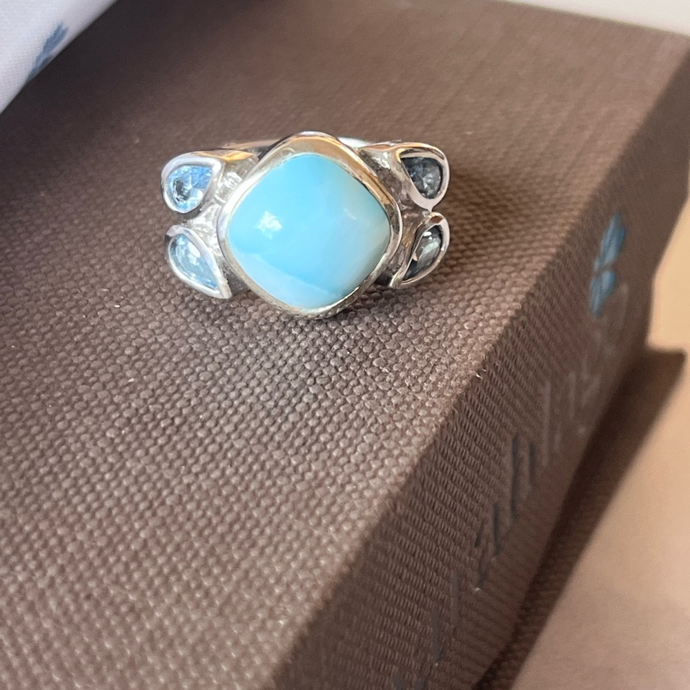 Marahlago Larimar and blue spinel ring in size 7